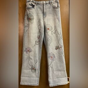 Jessica Simpson Floral Embroidered zinnia Wide Leg Boyfriend Jeans
